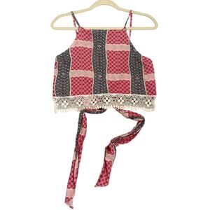 Abercrombie & Fitch Red Geometric Tie Back Halter Crop Top Size Women's XS